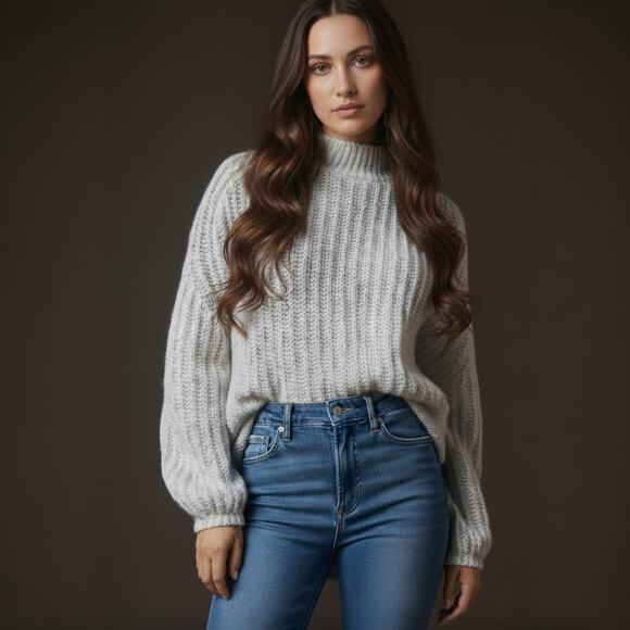 Anthropologie Pilcro Textured Chunky Knit Mockneck Tunic Sweater Ivory Size XL - Picture 2 of 8